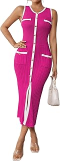 Women's Elegant Sweater Dress Sleeveless Slim Fit Bodycon Midi Dresses