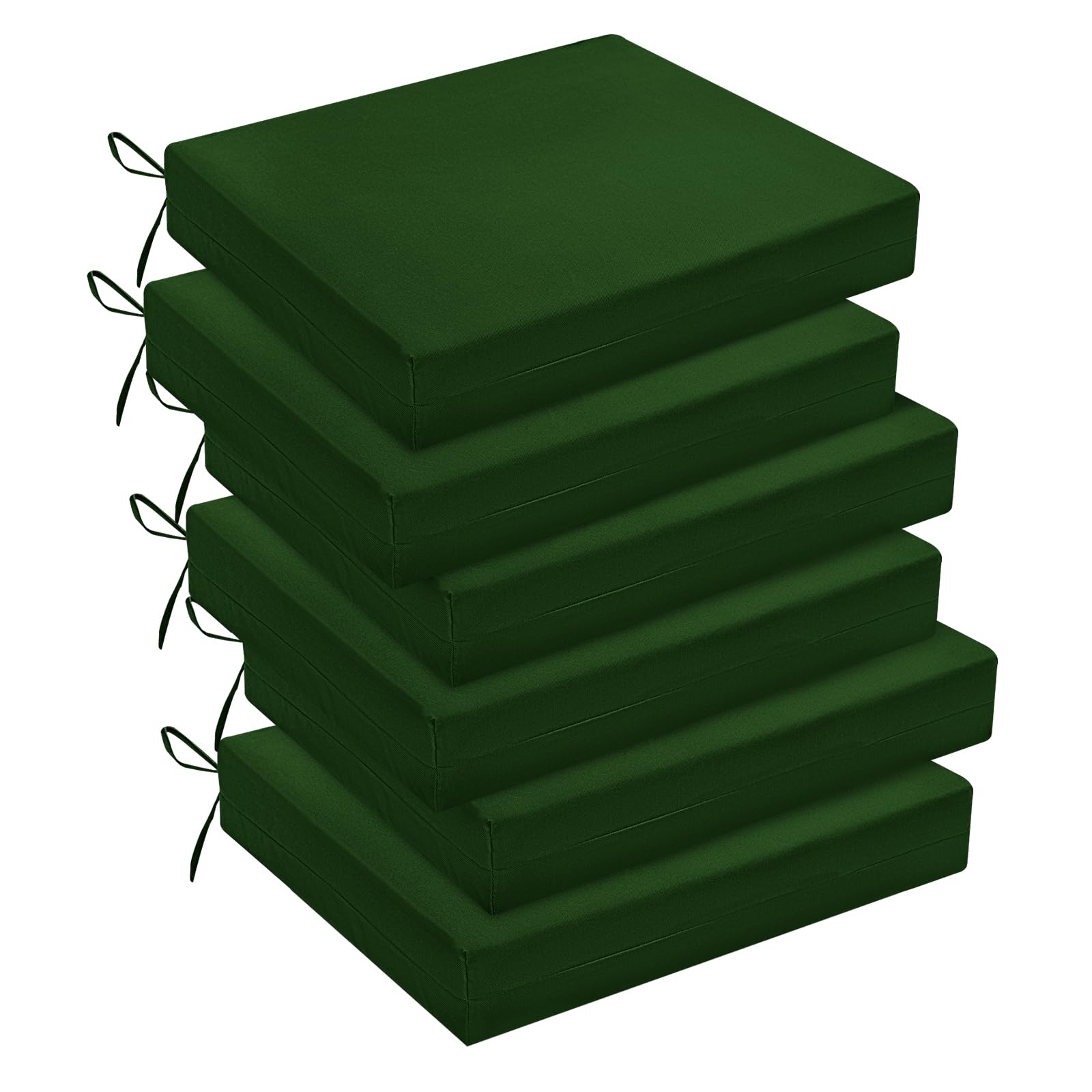 downluxe Outdoor Chair Cushions Set of 6 for Patio Furniture, Waterproof Square Corner Patio Chair Cushions with Ties, Memory Foam Outdoor Seat Cushion, 18.5" X 16" X 3", Forest Green