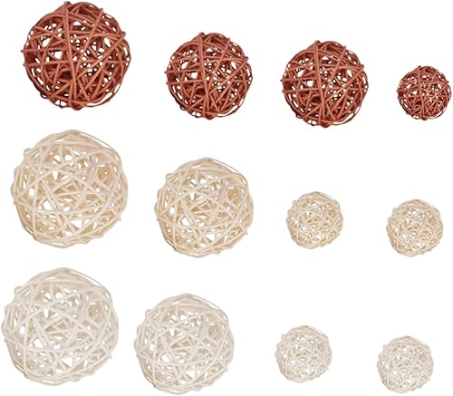 12 bolas decorativas de mimbre tejidas a granel grandes para decoración de tazones de ratán azul, bolas tejidas de ratán, ventana de flores, relleno