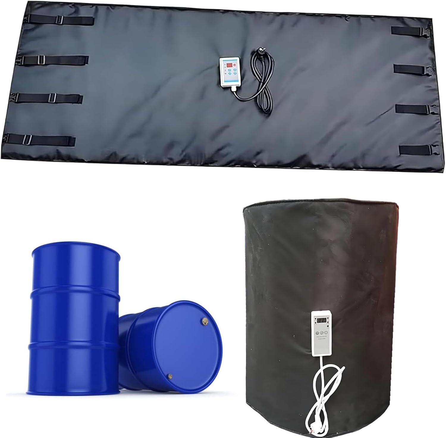 Insulated Drum Heater, Drum Heating Blanket, Honey Bucket Heater 55 Gallon(200L), Drum Honey Heater, Gas Cylinder Heating Blanket 2000W,Propane Tank Heater Blanket,Temperature Adjustment Black