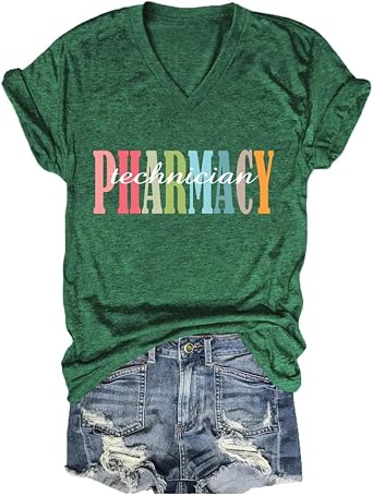 Pharmacy Technician Shirts Women's V-Neck Pharmacy Tech Life T Shirt Funny Pharmacy Technician Medicine T-Shirt