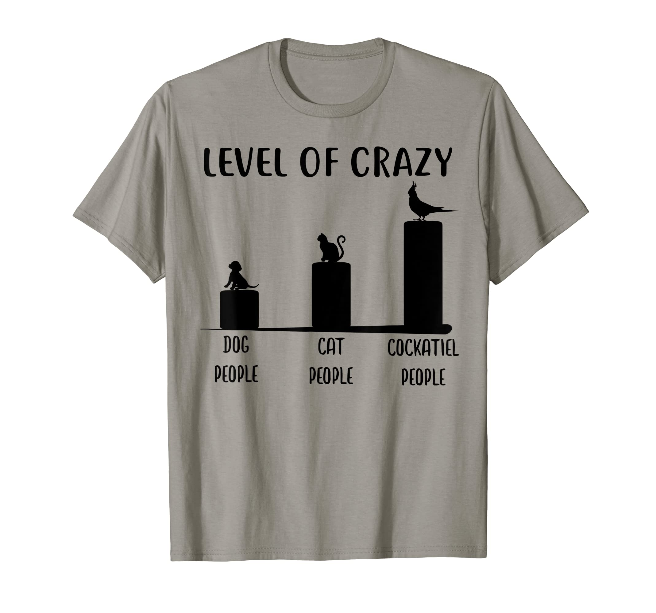 Funny Apparel Gifts for Cockatiel OwnersCockatiel Apparel, Level Of Crazy Cockatiel Parrot Bird T-Shirt