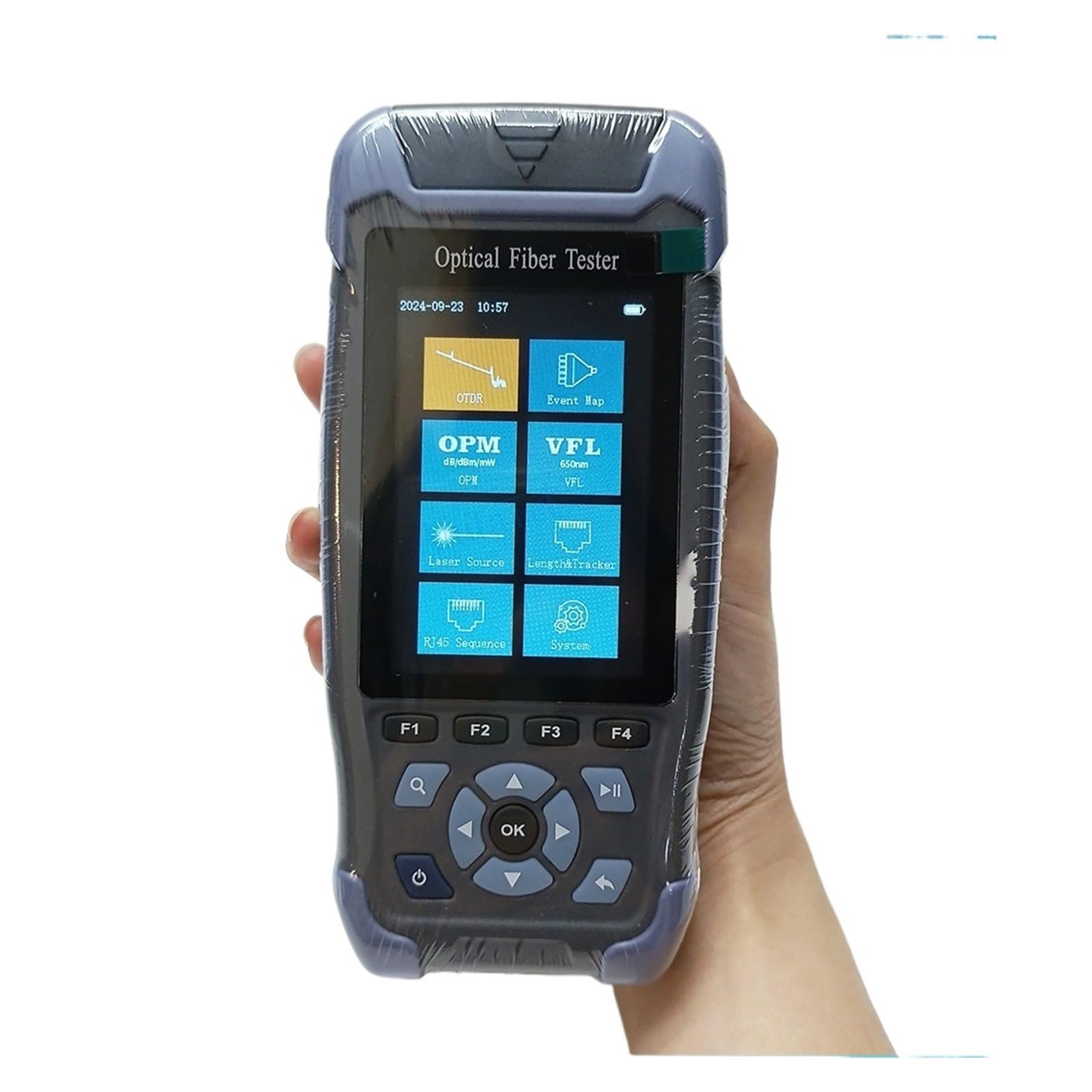 otdr Mini OTDR Optic Reflectometer 980Rev with 9 Functions VFL OLS OPM Event Map 24Db for 64Km Fiber Cable Ethernet Tester(1310 1550nm UPC)