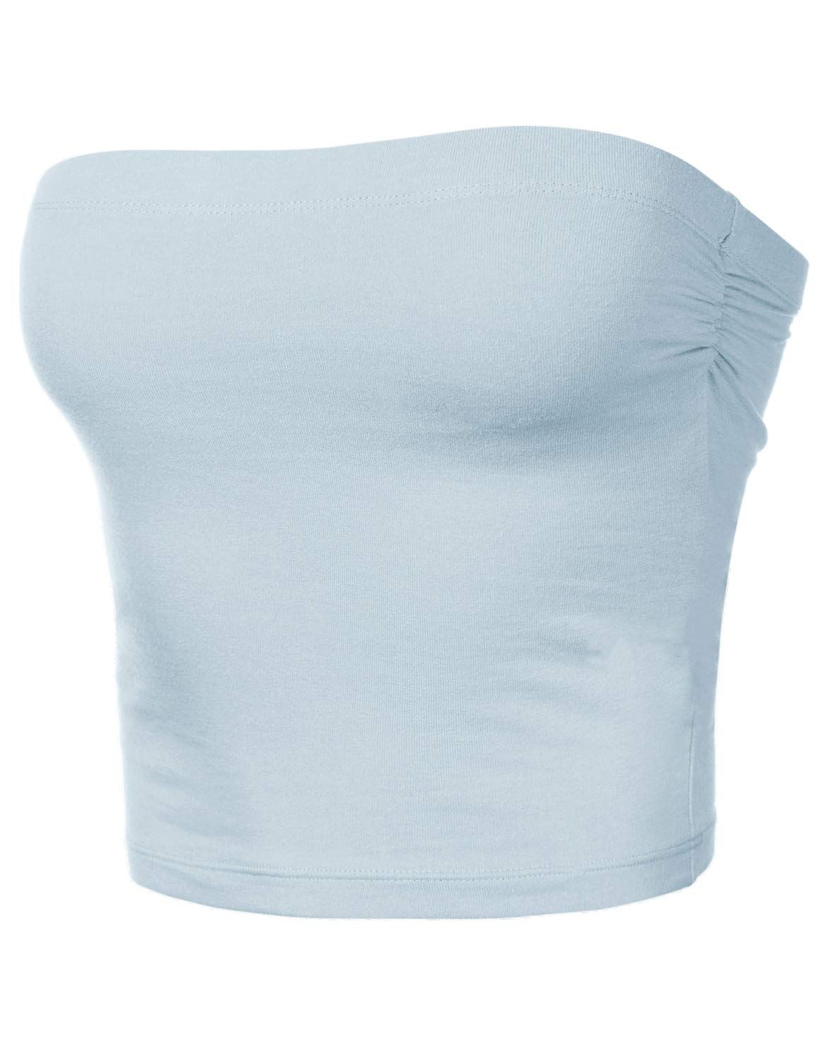 Women's Shapewear Tube Tops Strapless Ruched Built-in Shelf Bra Casual, 014-ash Blue-1, Medium