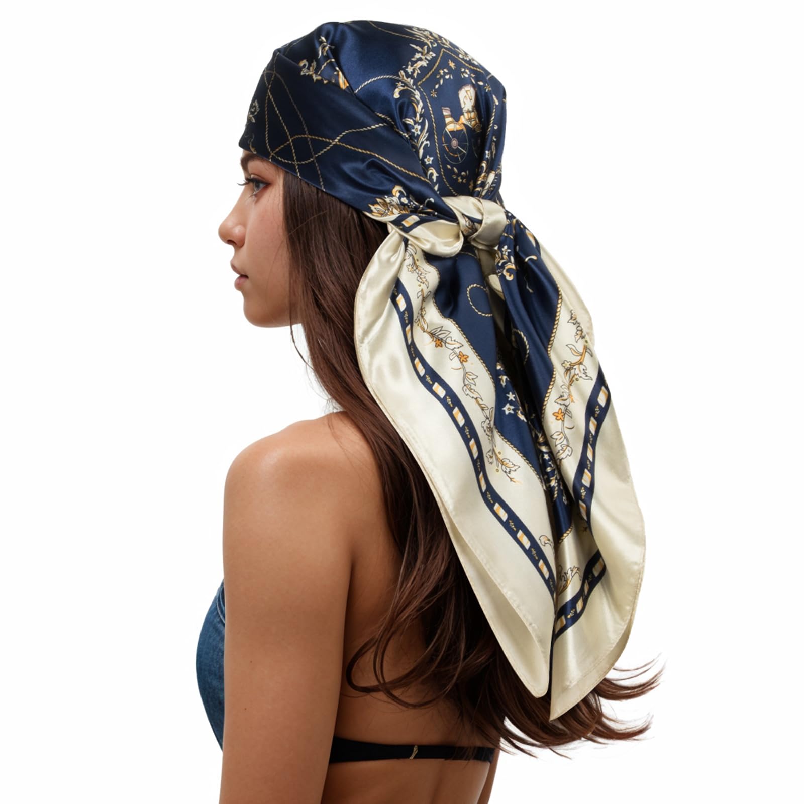 RIIQIICHY Head Scarf for Women Like Silk Scarf Hair Scarf Printed Square Scarf Bandanas for Women 35 Inches