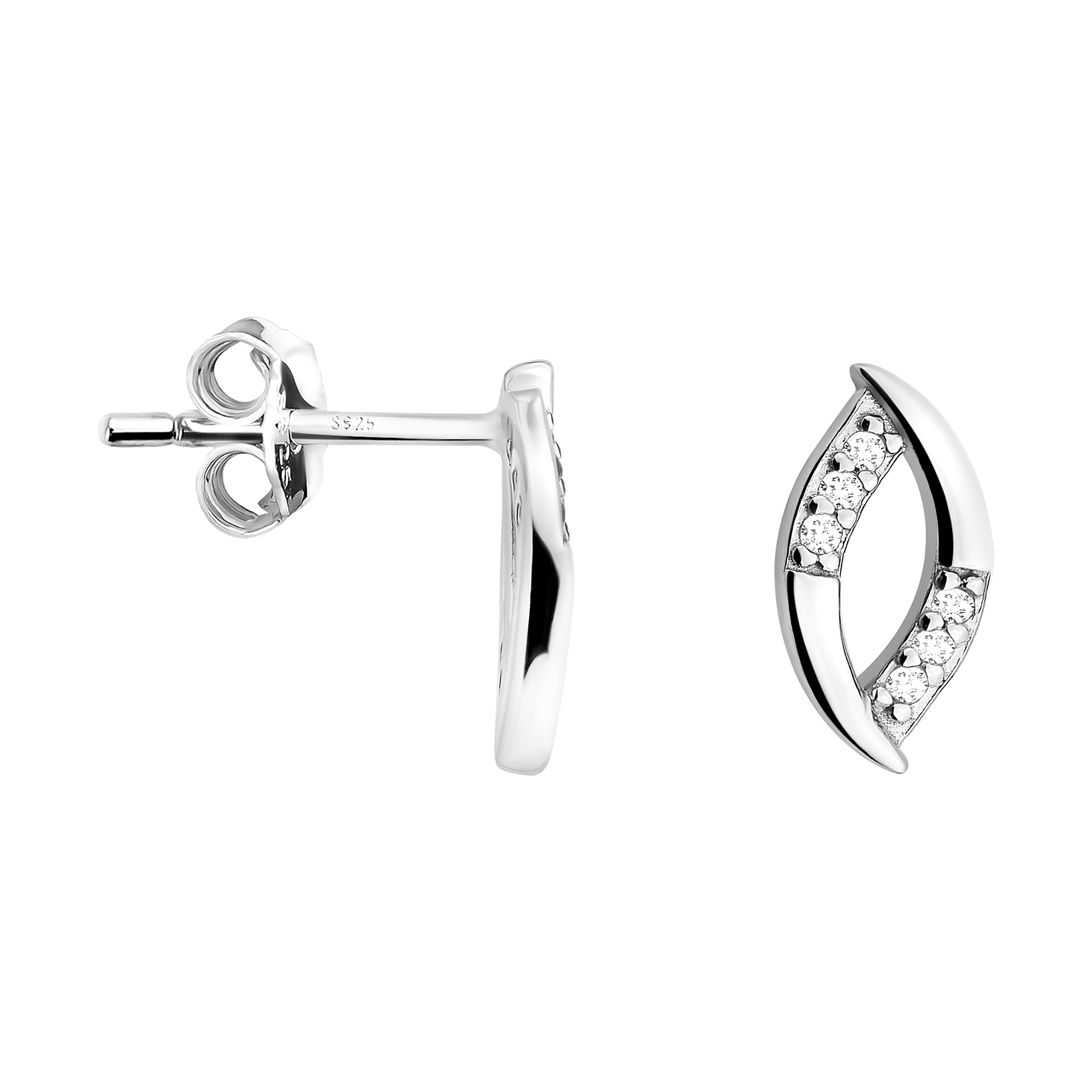 Sofia MilaniSolid 925 Sterling Silver Earrings for Women - with Zirconia Stones - Oval Stud Earring - E1668