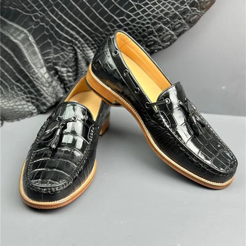 Authentic Crocodile Skin Men's Business Casual Tassel Designer Dress Loafers Genuine Alligator Leather Male Slip-on Boat Shoes2