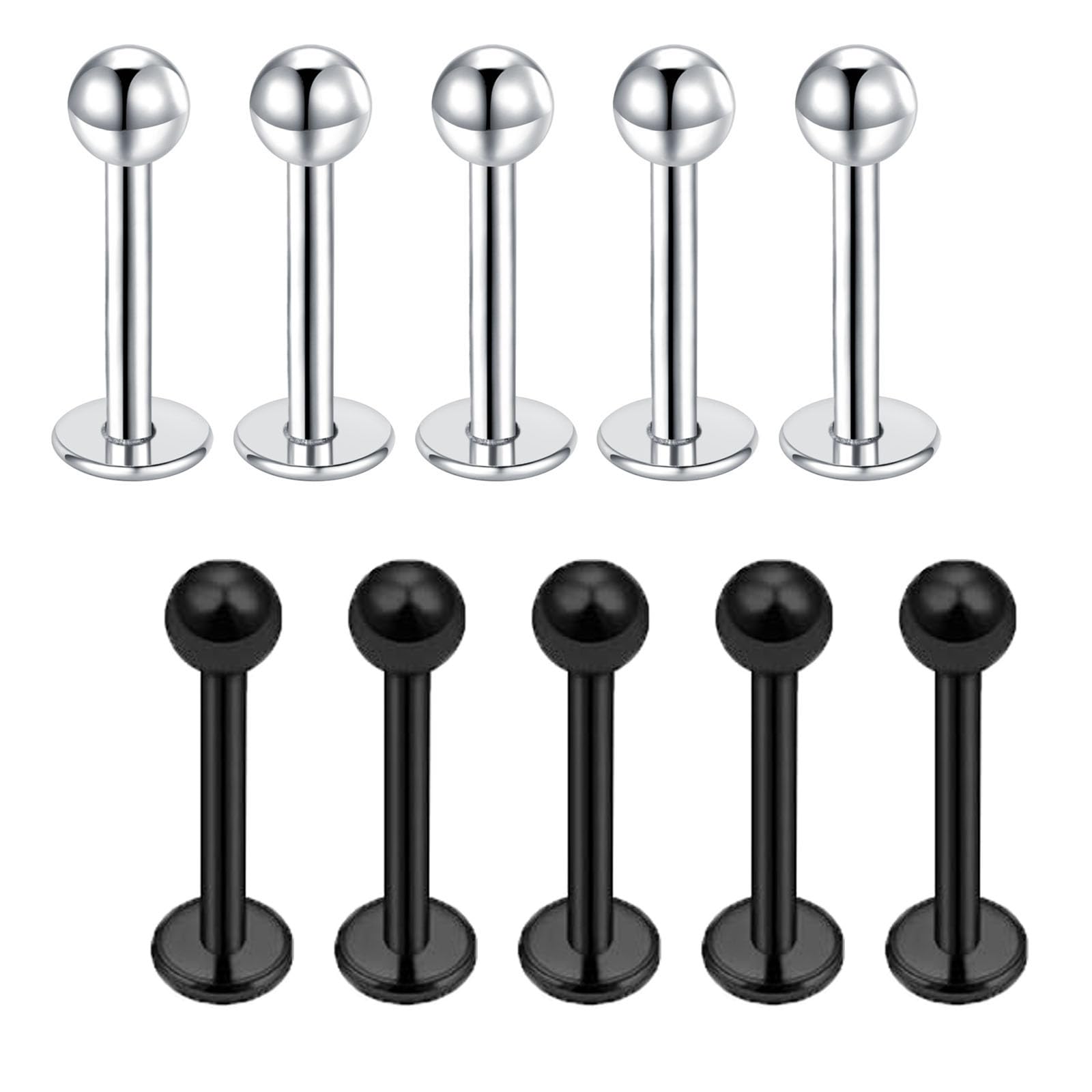 Besyvvin Lip Bars Labret Studs 16G Stainless Steel Plastic Flat Back Helix Tragus Cartilage Earring Stud 4-12MM Monroe Medusa Piercing Jewellery Silver Gold — view 18