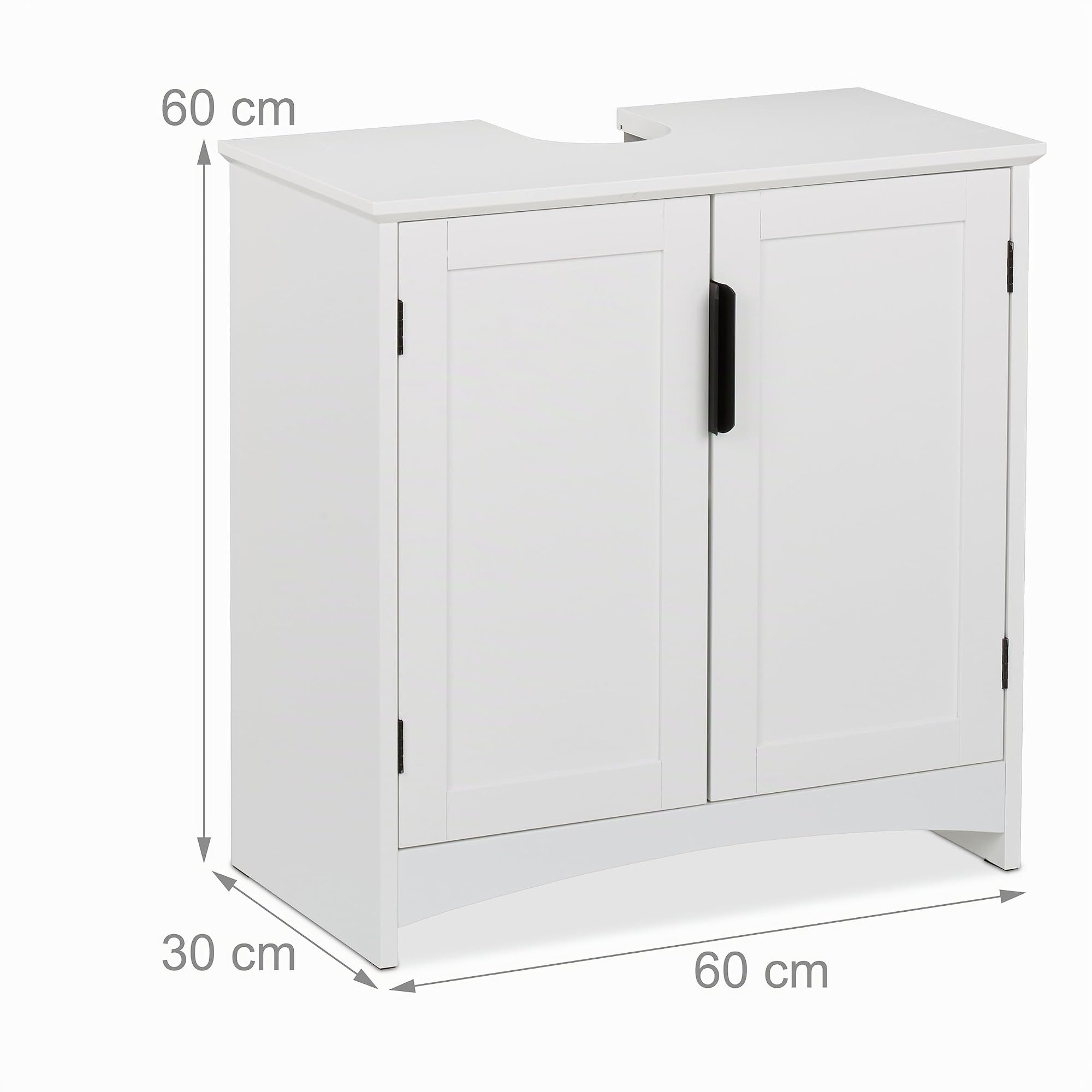Relaxdays Mobiletto Sottolavabo, Armadietto a 2 Ante sotto Lavandino, Mobile Sifone Bagno, HLP 60x60x30 cm, MDF, Bianco