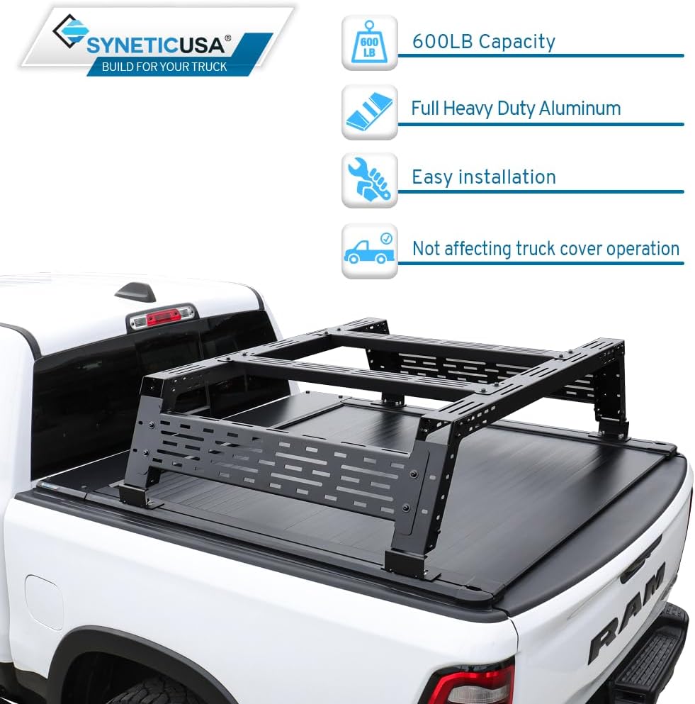 Syneticusa ER Power Retract Hard Truck Bed Tonneau Cover with Rack Kit Fits 2007-2021 Tundra 5'6" (66.7”) Bed