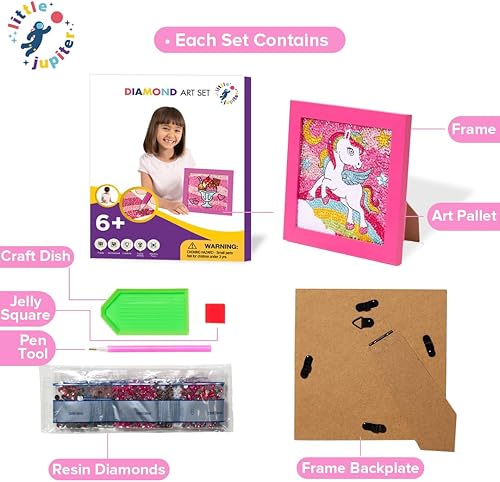 Miniatura 5 de Little Jupiter Kits de arte de diamantes para niños con marco de 7 18 x 7 18 pulgadas, arte de diamantes para niños, kits de pintura de diamantes