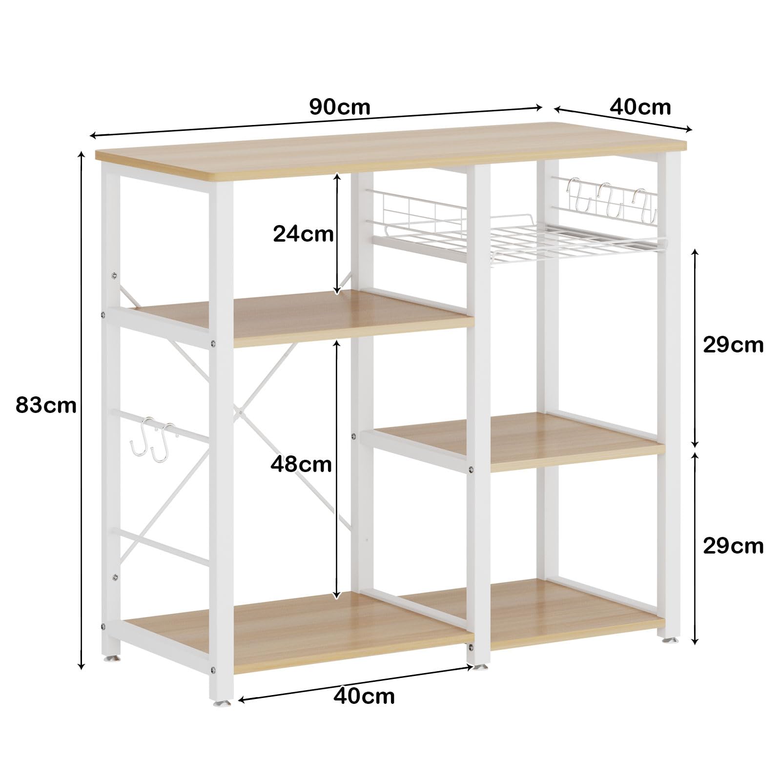 sogesfurniture Scaffale per Cucina in Acciaio Legno, 3 + 3 Ripiani Carrello da Cucina per microonde Forno Scaffalature Organizzatore Salvaspazio, Acero W5S-MO-BH