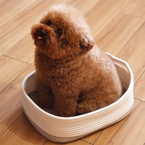 Miniatura 5 de CIKI HOME Cestas de almacenamiento de cuerda de algodón, cesta tejida linda para guardería, organizador de juguetes para perros pequeños, cestas de