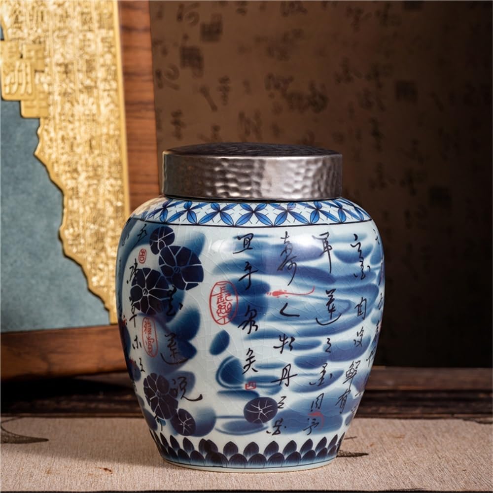 Tea Coffee Sugar Canisters Vintage Chinesische lose Tee Vorratsbehälter Topf Home Küche Keramik Siegelglas Teeservice Doppeltopf Geschenkbox Set Küchendosen (A)
