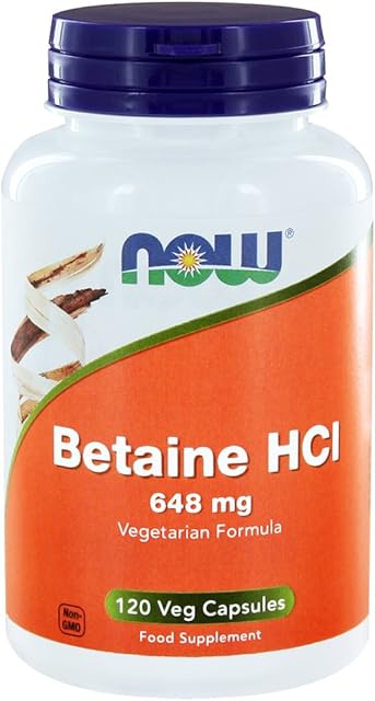 Betaine HCl 648 mg with 150 mg Pepsin 120 Veg Capsules