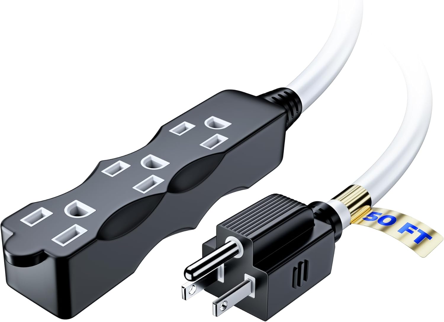 Maximm Extension Cord, Extension Cord with Multiple Outlets (3 Outlets), Outlet Extender with Indoor Wire, Multi Plug 125V, 3 Prong, ETL Listed, Black with White Indicators, 50ft