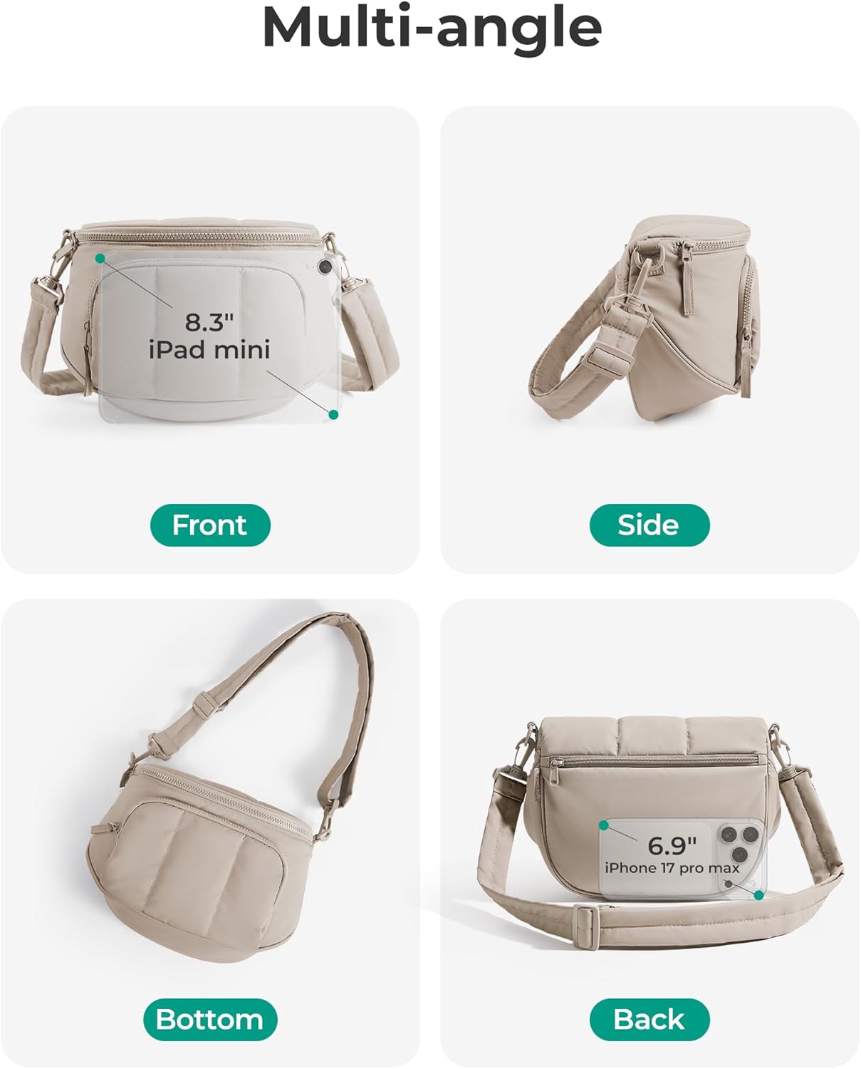 BAGSMART Puffer Crossbody Bum Bags for Women, Small Cross Body Purses for Women Travel & Work, Quilted Water-resistant Hobo | 4L, Quilted, Puffy, Mom, Everyday bag - Image 4