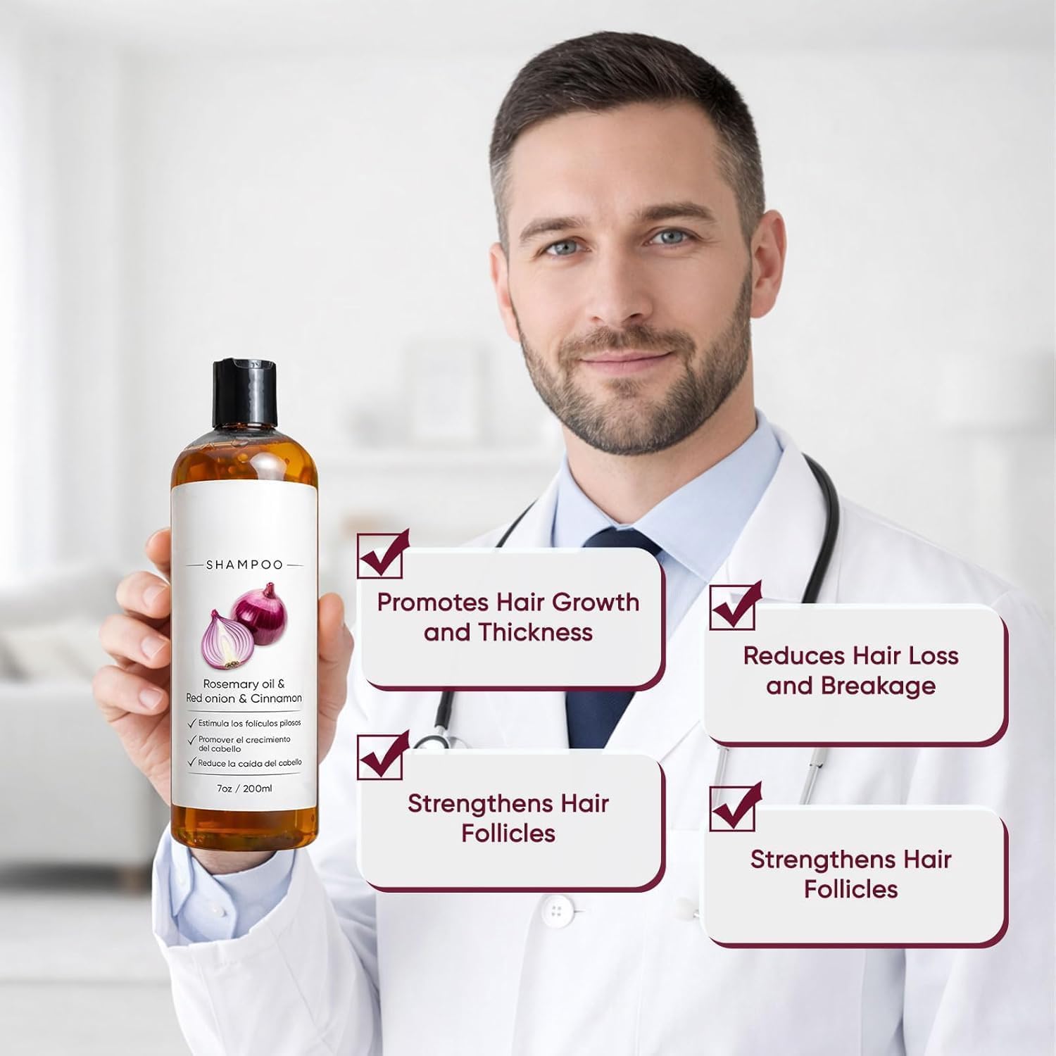 Onion Shampoo, Shampoo De Cebolla Less Hair Loss, More Density, Stronger Roots for Women and Men, 7 oz/200 ml (1pcs) — view 2