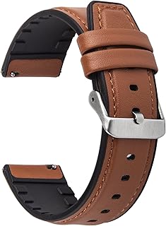 سوار من الجلد والسيليكون مقاس 22 ملم من فولموسا، متوافق مع ساعة سامسونج جالاكسي 46 ملم وجالكسي ووتش 3 45 ملم وجير اس 3 فرونتير/ كلاسيك، بني ساندي براون + مشبك فضي، 22 ملم (انظر المخطط)، تصميم عتيق