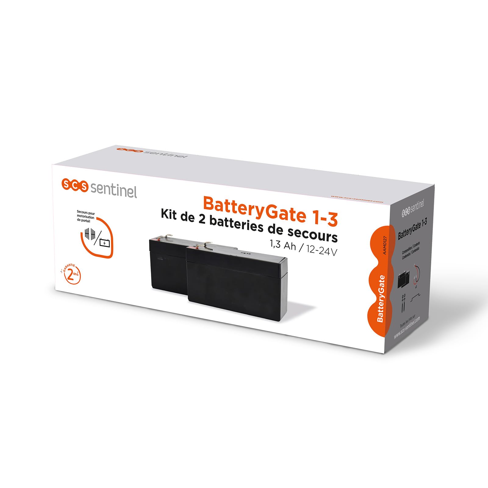 SCS Sentinel, AAM0127, Kit de 2 Batteries de Secours, 2 / 24V, 30 cm, pour automatisme de Portail prennent Le Relais en Cas de Coupure de Courant, pour faciliter l’Installation, Câbles fournis