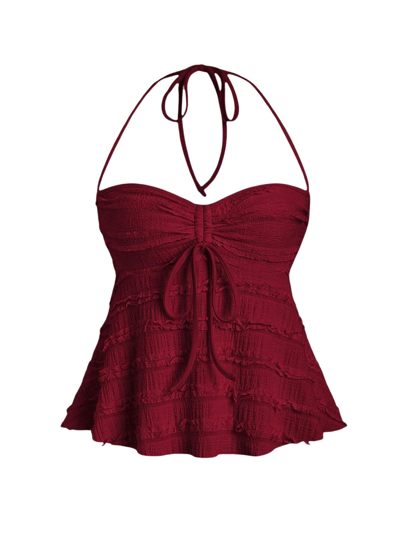 SOLY HUX Women's Peplum Halter Crop Tops Y2K Drawstring Tie Ruched Dressy Casual Spaghetti Strap Cami Top