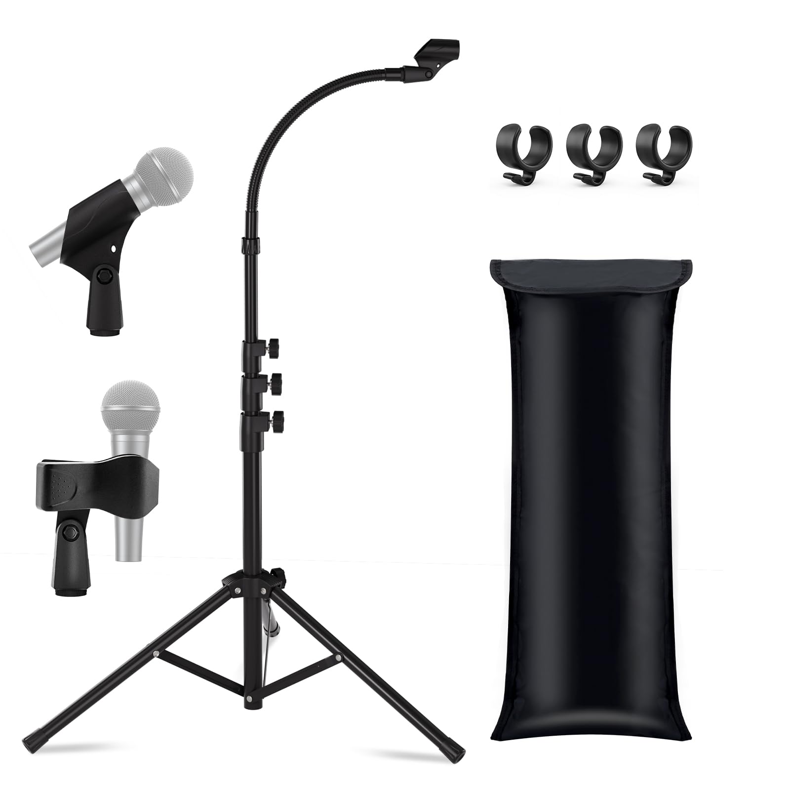 K KASONIC Pied de Microphone à Col de Cygne, Pied de Microphone Réglable avec 2 Supports pour Micro pour la Performance, Pied au Sol pour Micro pour le Chant, Activités de Plein Air