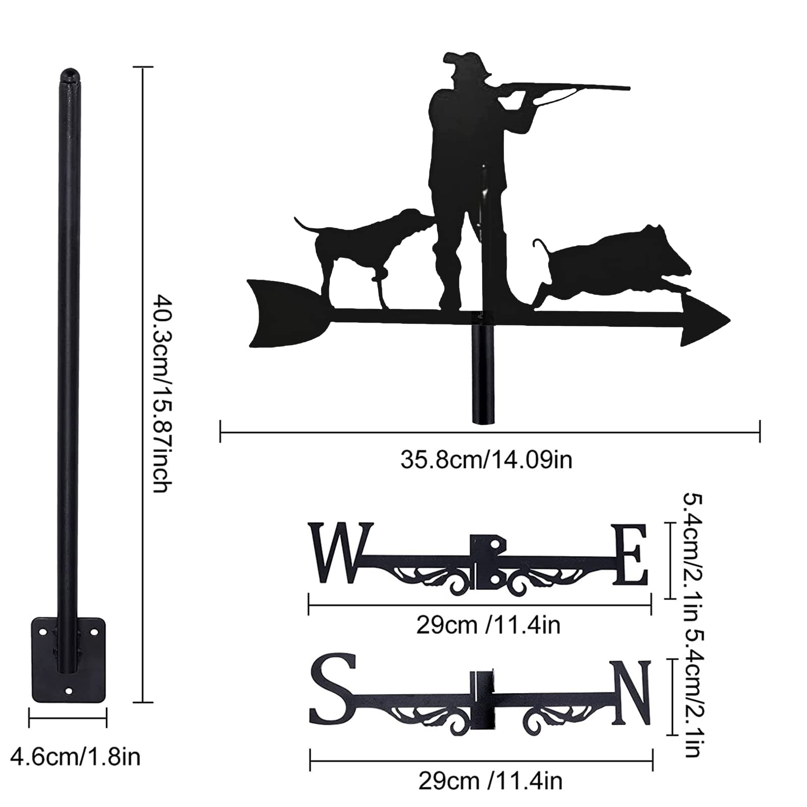 Girouette décorative, girouettes pour Chasseur de Toit et Son Chien girouette Jardins extérieurs indicateur de Direction du Vent Fer Art girouette revêtement Maisons Patio pelouses