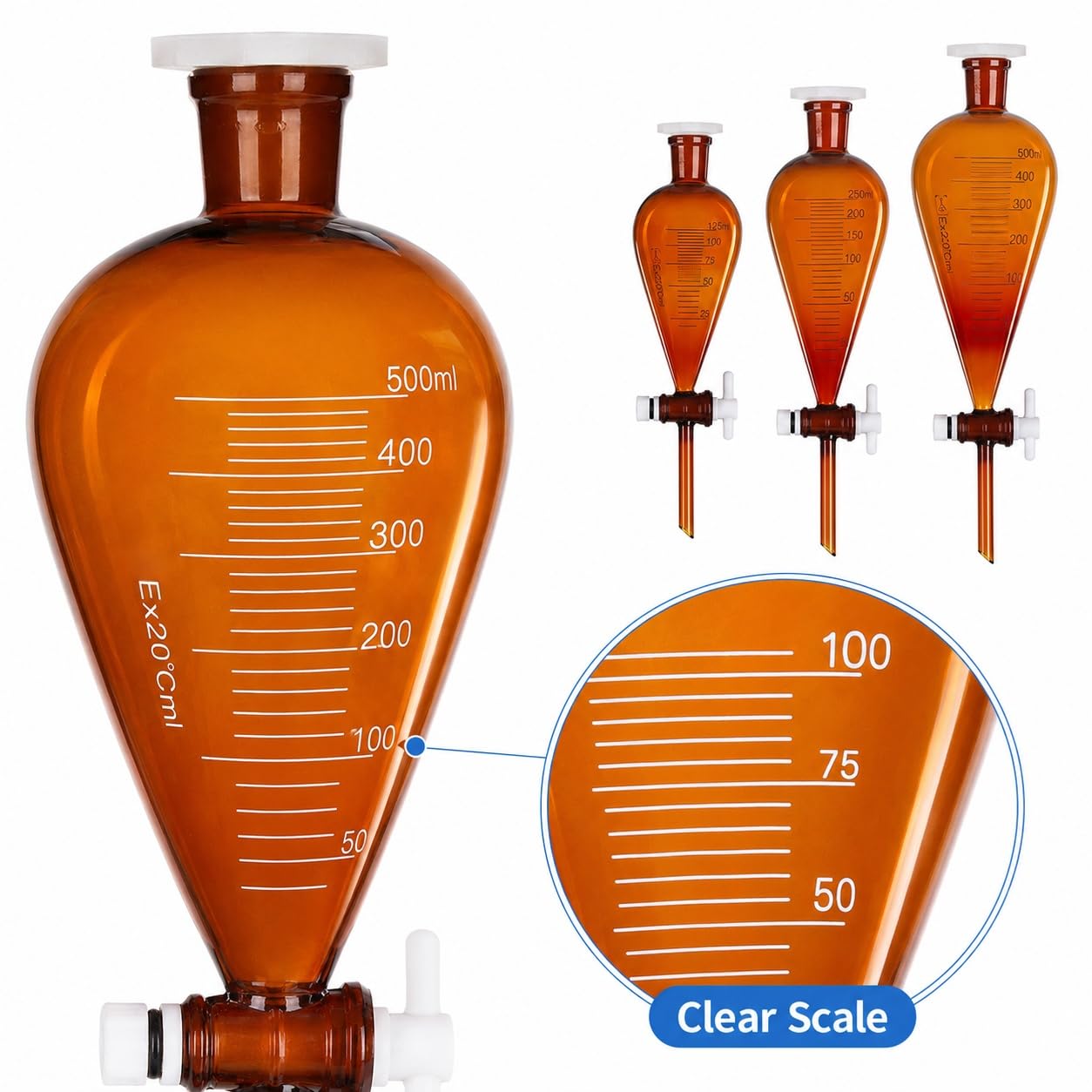 Braunglas Scheidetrichter Borosilikatglas mit PTFE Hahn Laborkolben-5000ml GL45