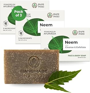Neem Face, Body Bar Soap 4.5 oz, 3 Pack | Ayurvedic Exfoliating, Cleansi...