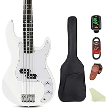 Electric Bass Guitar 4 Strings Full-Size Standard Bass PB-Style Beginner Kit Black for Starter with Gig Bag Guitar Strap and Guitar Cable(PB-White)