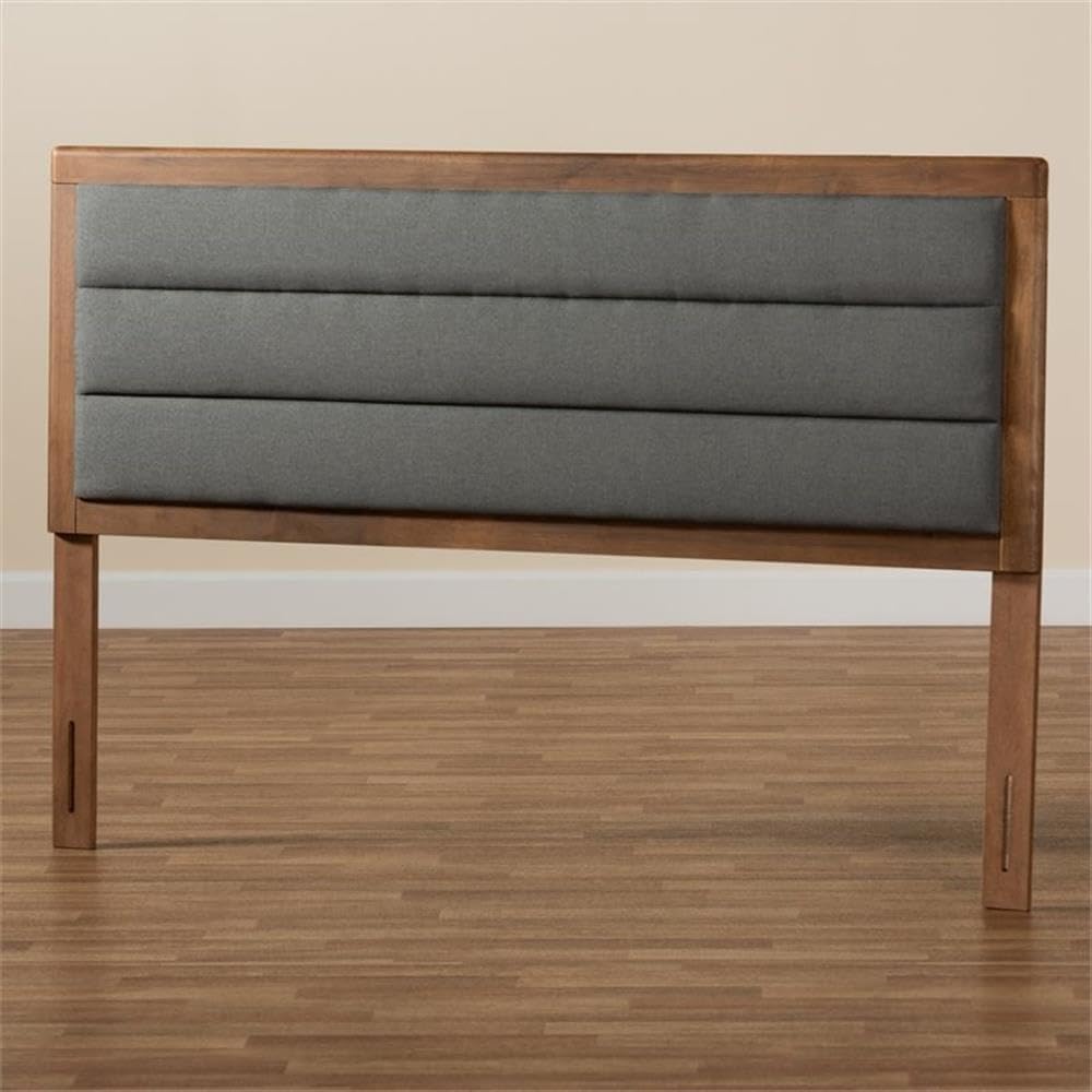 BOWERY HILL King Size Headboard, Upholstered Wood with Walnut Brown Finish, Dark Gray Channel Tufted Design, Adjustable Height, Foam Padding, Bedroom Furniture, 78.1 in Wide x 51 in High
