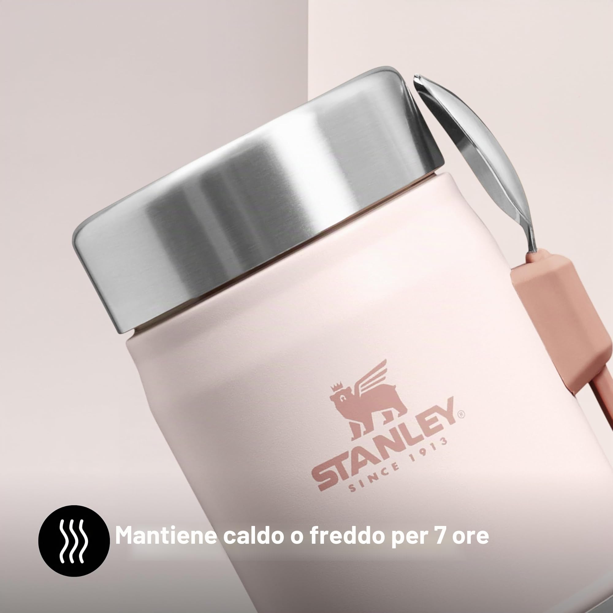 STANLEY 1913 Classic Legendary Food Jar 0.4L Con Spork - Thermos Mantiene Caldo O Freddo Per 7 Ore - Contenitore Termico Per Alimenti Caldi - Lavabile In Lavastoviglie - Senza BPA - Rose Quartz