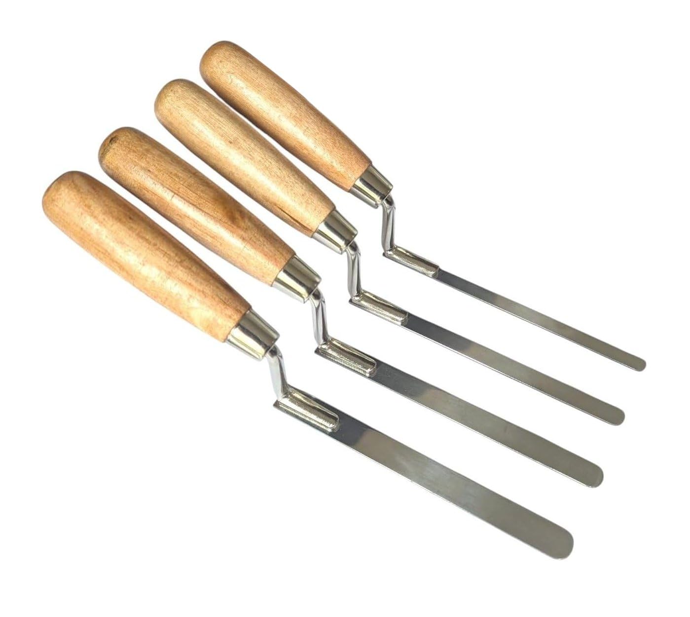Set di 4 cazzuole a punta in acciaio inox – Strumenti piatti rigidi in dimensioni 8 mm, 10 mm, 12 mm e 14 mm con manico in legno – Strumenti durevoli per muratura, stuccatura e muratura (4SFTC)