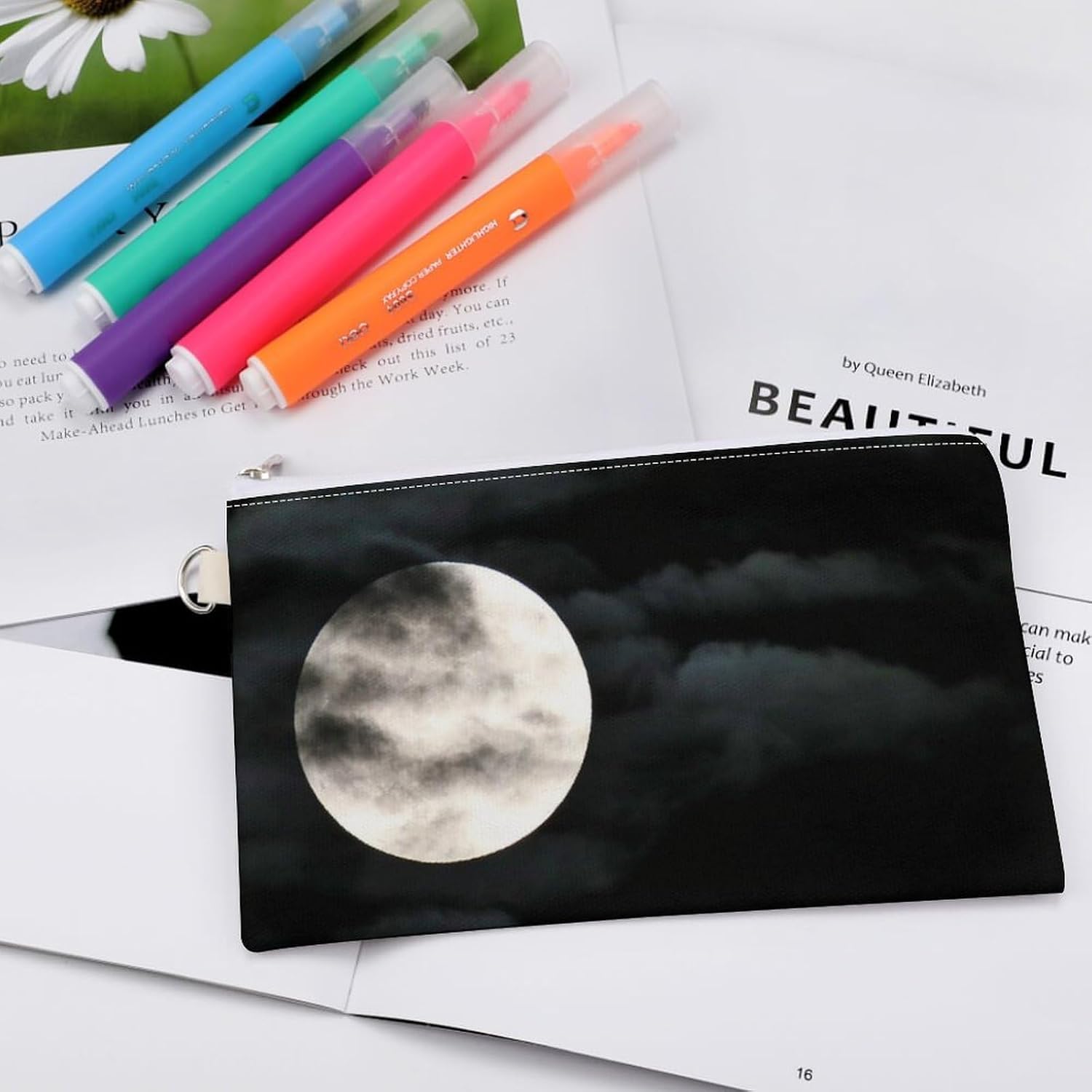 Moon Coin Purse Coin Pouch with Zipper for Men Women Portable Change Wallet Canvas Coin Bag