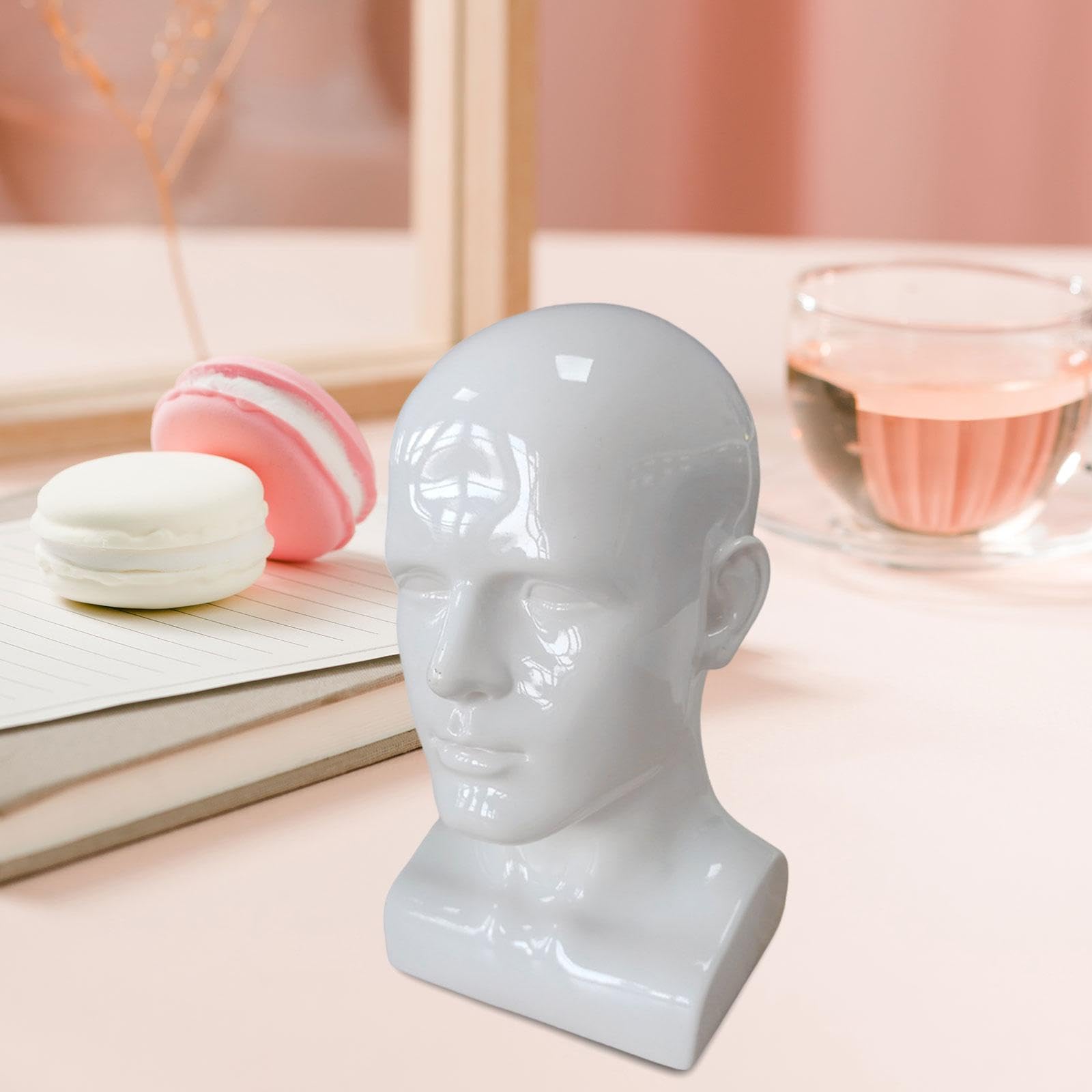 Milageto Männer Mannequin Kopf PVC Display Ständer Glanz Farbe Beauty Styling Werkzeug Zubehör für Hut Schal Perücken 13,4 Zoll hoch, Weiß