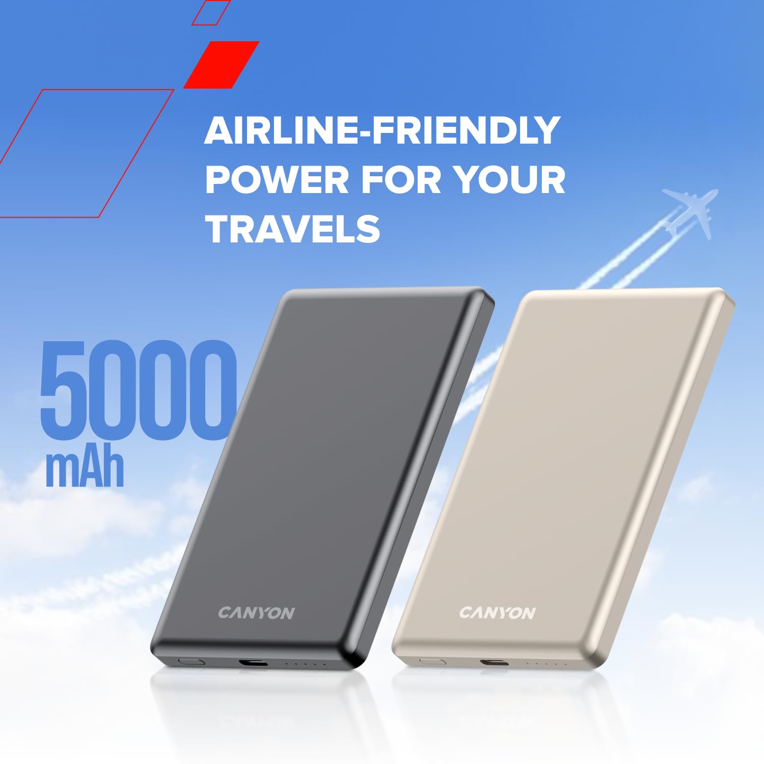 CANYON OnPower 500 Batterie externe magnétique 5000 mAh, PD 20 W USB-C, charge sans fil 10 W, compatible MagSafe, aluminium ultra fin, gris étoile