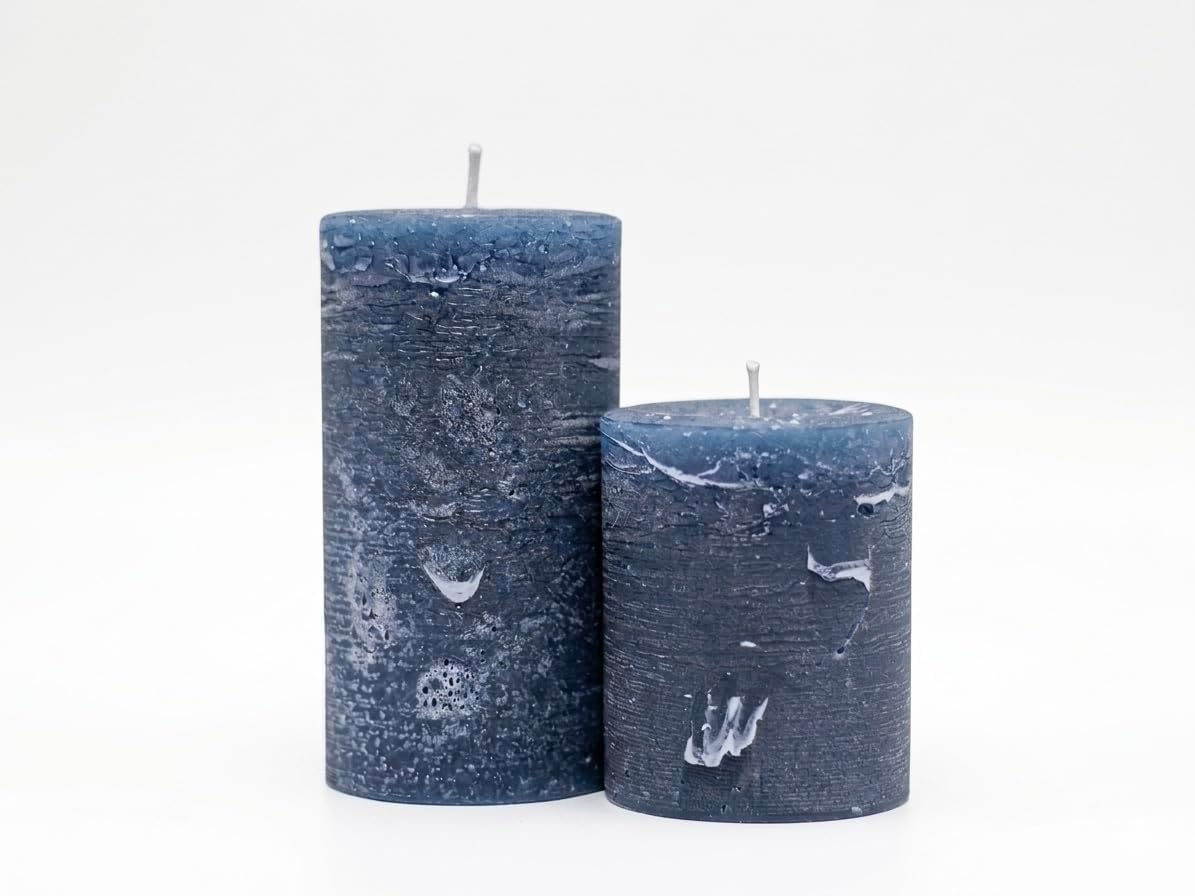 Modern Candle Design Classic Rustic Set of 2 Unscented Pillar Candles (Navy Blue)