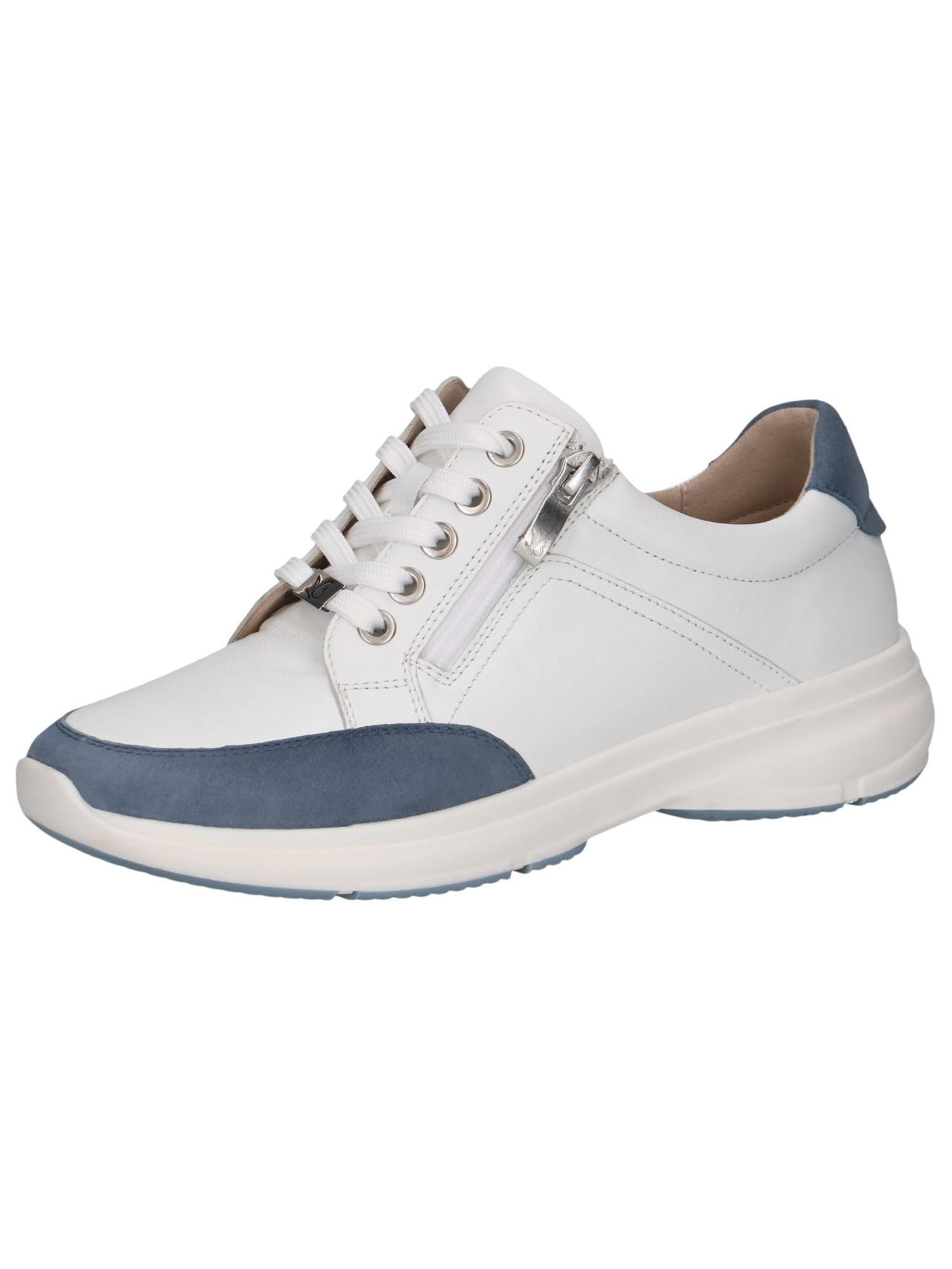 CAPRICE Women's Low-top Leather Sneakers with Zipper, Blue (White/Lt.Blue), 6.5 UK