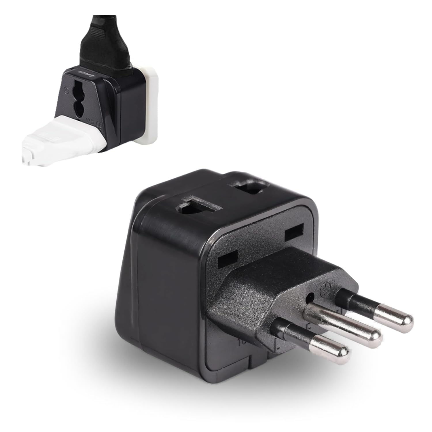 Orei India to Italy, Libya, Chile & More (Type L) Travel USB Adapter Plug - 2 in 1 - Ce Certified - Rohs Compliant -Black Color (Db12A-Blk)