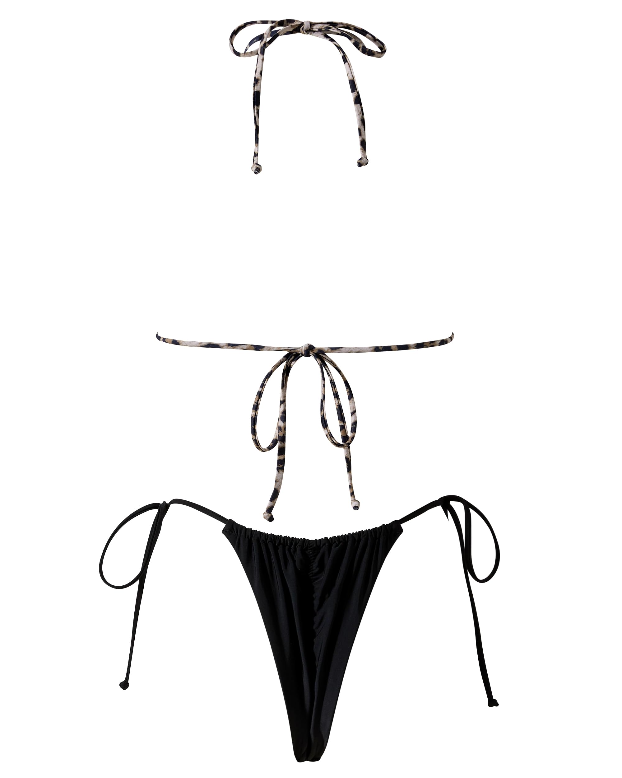 MOSHENGQI Women Sexy Brazilian Bikini 2 Piece Spaghetti Strap Top Thong Swimsuit Bathing Suit: X-Small Leopard-black-1