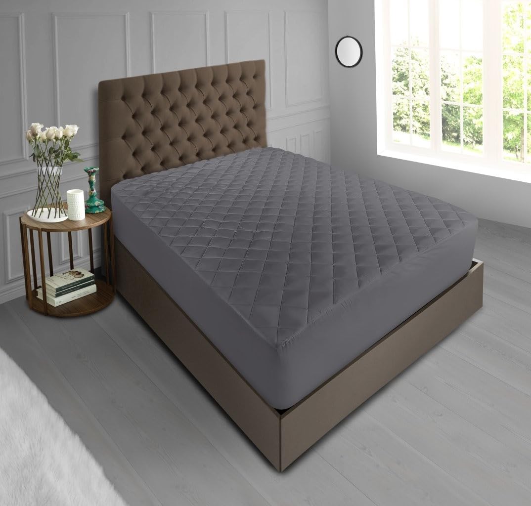 Artistic Fashionista Limited Charcoal Grey Non-Allergenic Quilted Extra Deep Mattress Protector Topper Fitted Mattress Cover Sheet (Small Double - 4Ft)