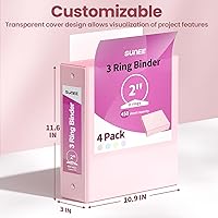 Vista 7 de SUNEE Carpetas de 3 anillos de 2 pulgadas, paquete de 4, vista transparente, sin PVC (ajuste 8.5x11 pulgadas) para suministros escolares u de Pastel