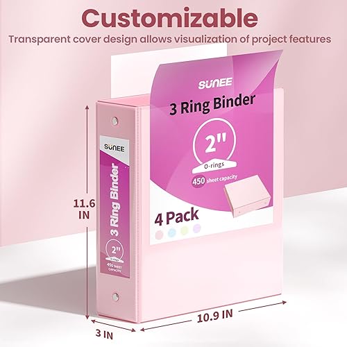 Vista 46 de SUNEE Carpeta de 3 anillos de 1 pulgada, paquete de 4 carpetas Clear View de 1 pulgada, tres anillos sin PVC (se ajusta a 8.5 x 11 pulgadas)