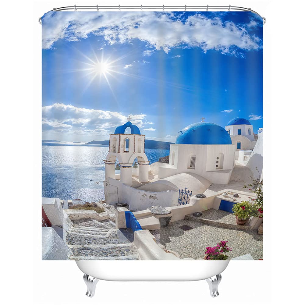 Chickwin Shower Curtains Mould Proof Resistant Washable, 3D Print Shower Curtain Waterproof Bath Curtain with 12 Hooks - for Bath Tub and Shower Stall (Santorini,200x200cm)