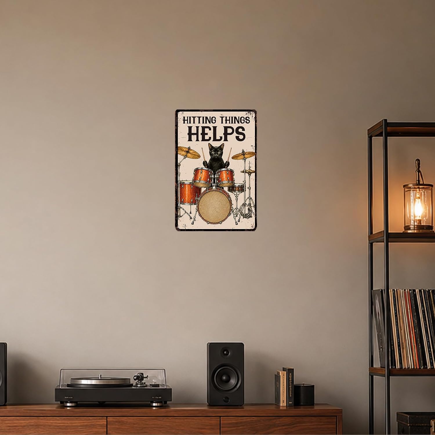 Funny Black Cat Drummer Metal Tin Sign Cat Playing Drums Wall Decor image 4