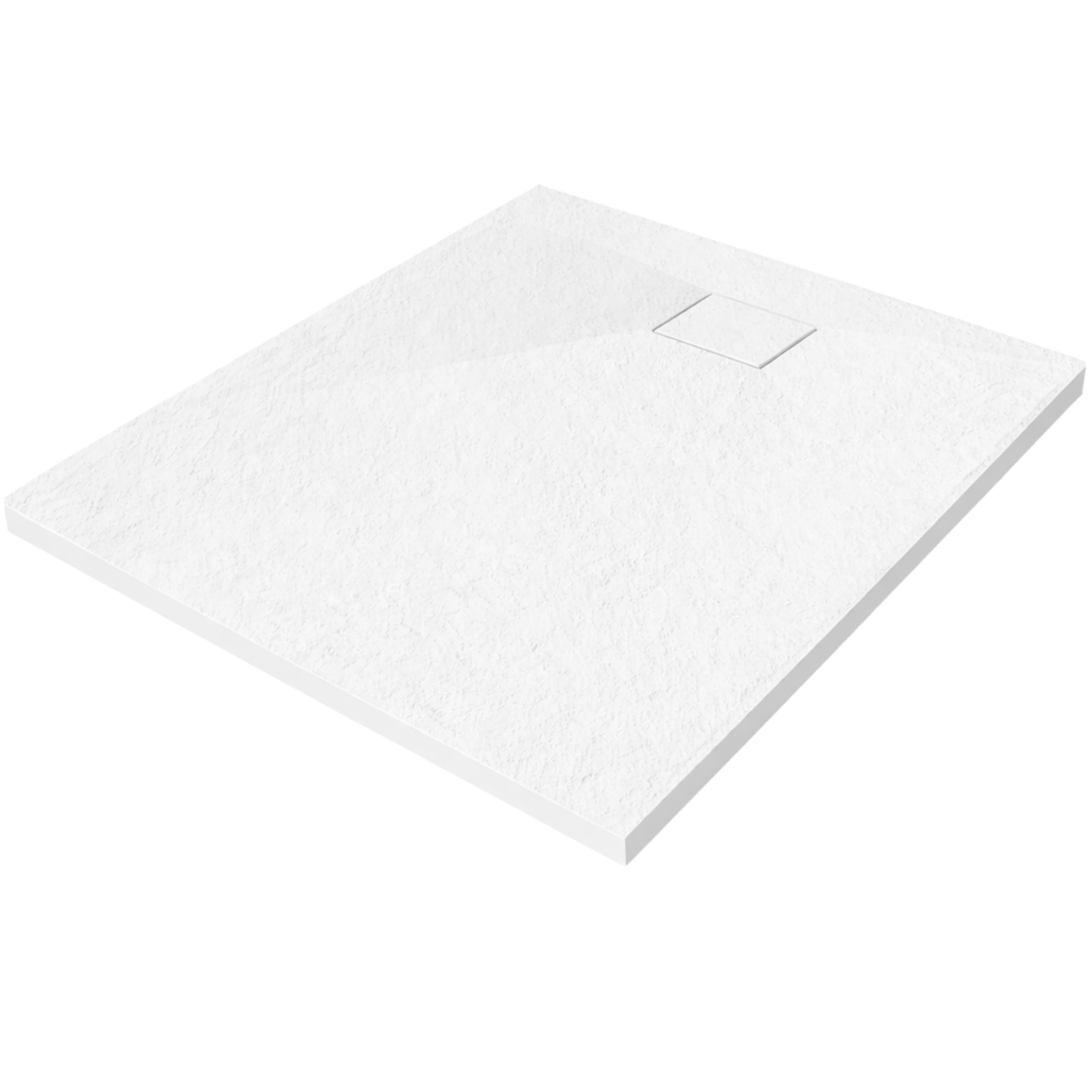 AQUAUNO Brodzik prysznicowy 80 x 80 cm o wyglądzie kamienia, ultra płaski 2,6 cm – brodzik z kompozytu SMC, w zestawie syfon, odpływ 90 mm, czyszczenie od góry, biały