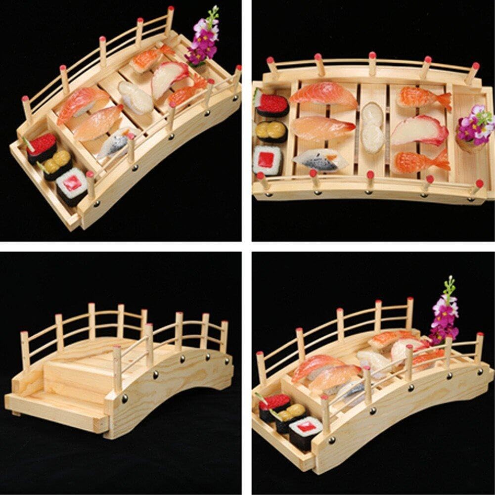 Pont en Arc en Bois Plateau De Service De Bateau À Sushi Assiettes De Service À Sushi Sashimi Plateau À Sushi Japonais Assiette D'apéritif pour Cuisine À Domicile Restaurant