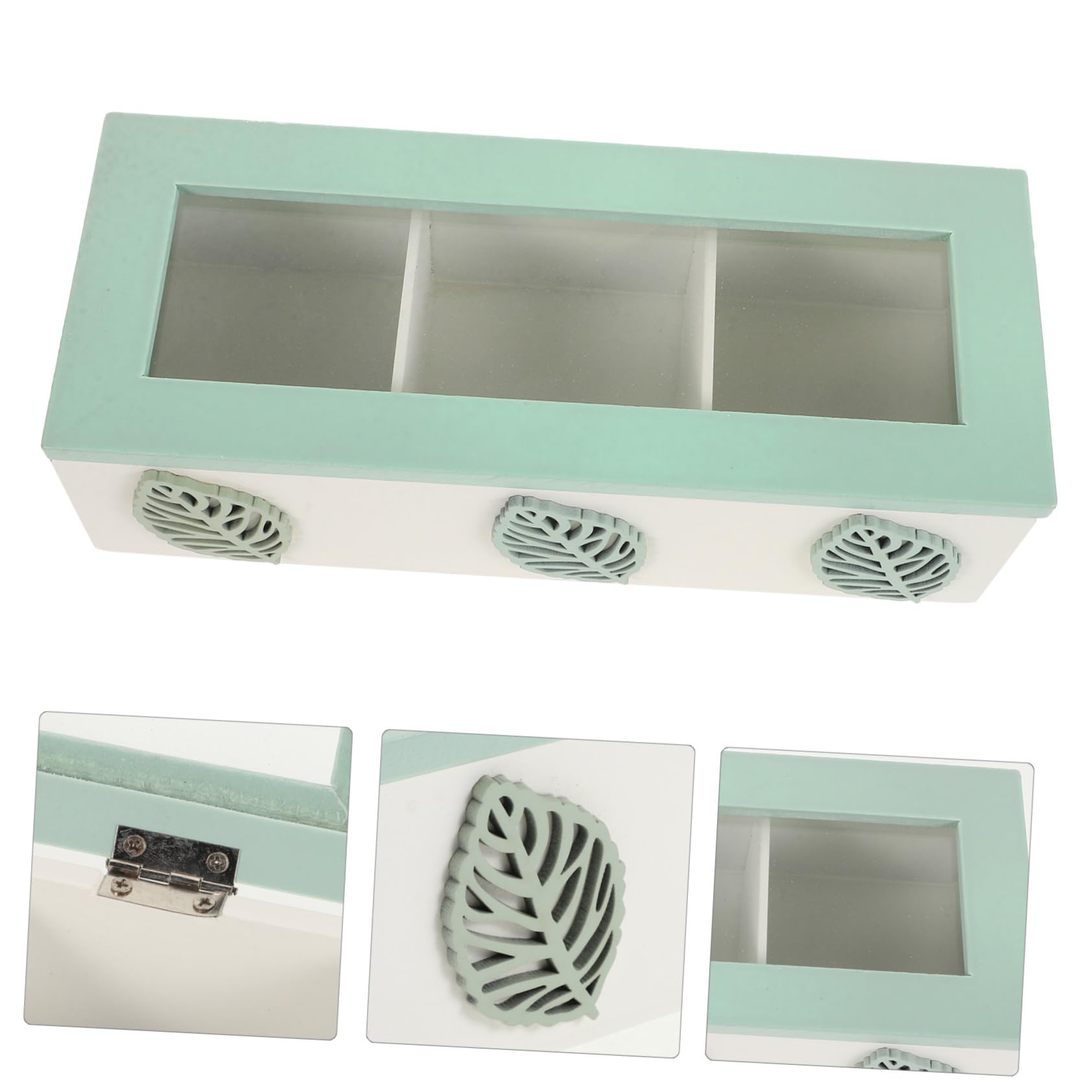 Elegante Teebox mit 3 Fächern und Glasdeckel Vielseitige Aufbewahrung für Teebeutel Platzsparend und Rustikal für Arbeitsplatte im Zuhause