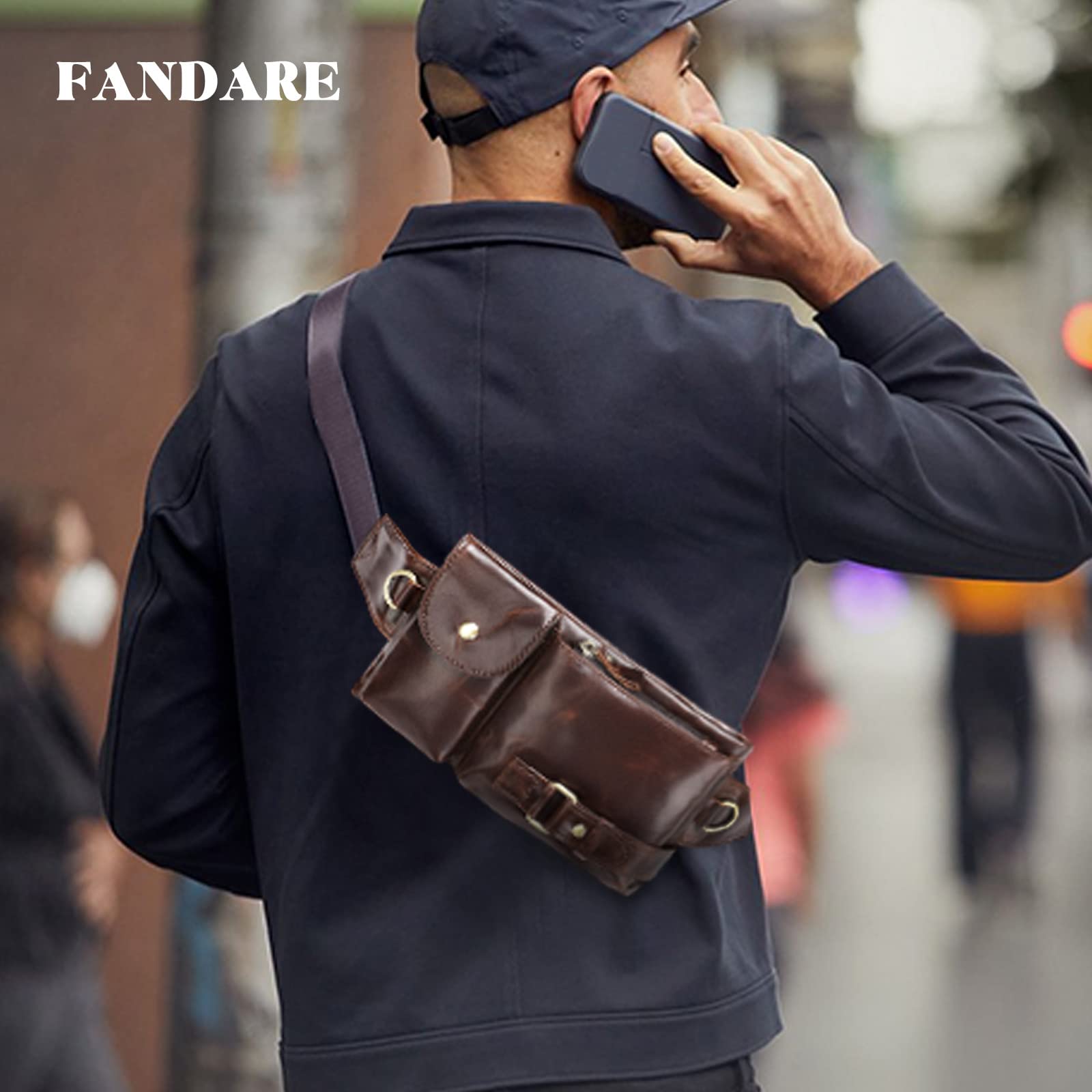 FANDARE Retro Riñonera Hombre Bolso Hombro Bolsa de Pecho Cuero Bolsa Cruzada Bandolera Impermeable Bolsos Bandolera para Hombres Excursionismo Senderismo Escolar Viaje Crossbody BagMarrón B