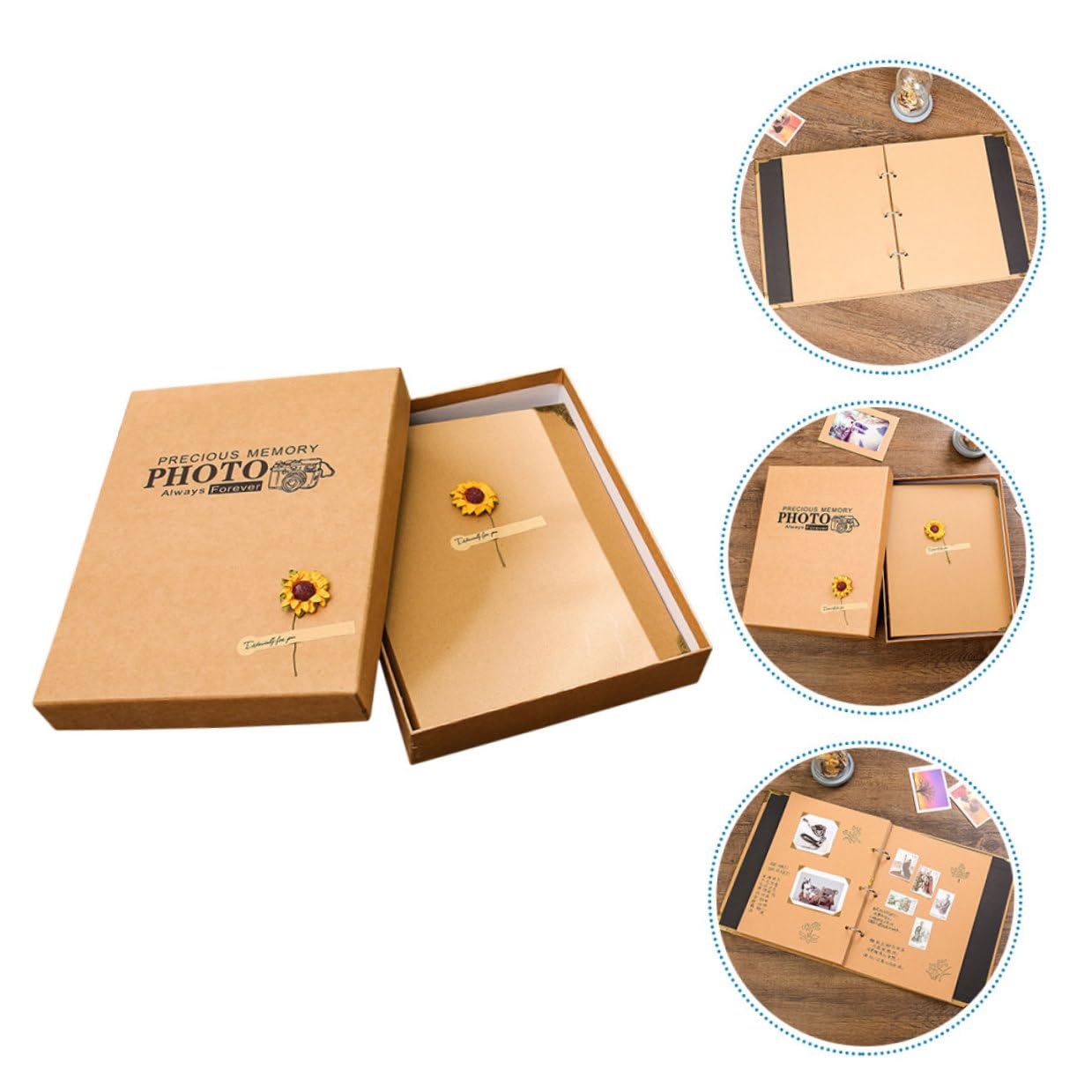 iplusmile Álbum de Fotos DIY Retro de Papel Kraft Hecho a Mano, Páginas Amarillas y Caja de Cartón, Álbum de Recortes Autoadhesivo para Recuerdos Familiares y Viajes
